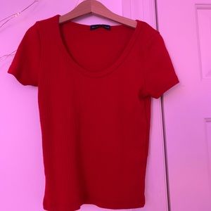NEVER WORN Red ribbed Brandy Melville crop top